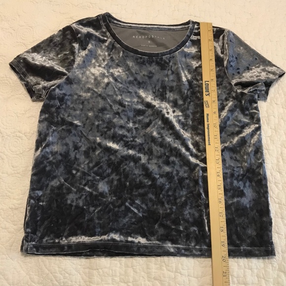 Gorgeous Aeropostale short sleeve dark silver gray crewneck velvet top (S) - Picture 7 of 13